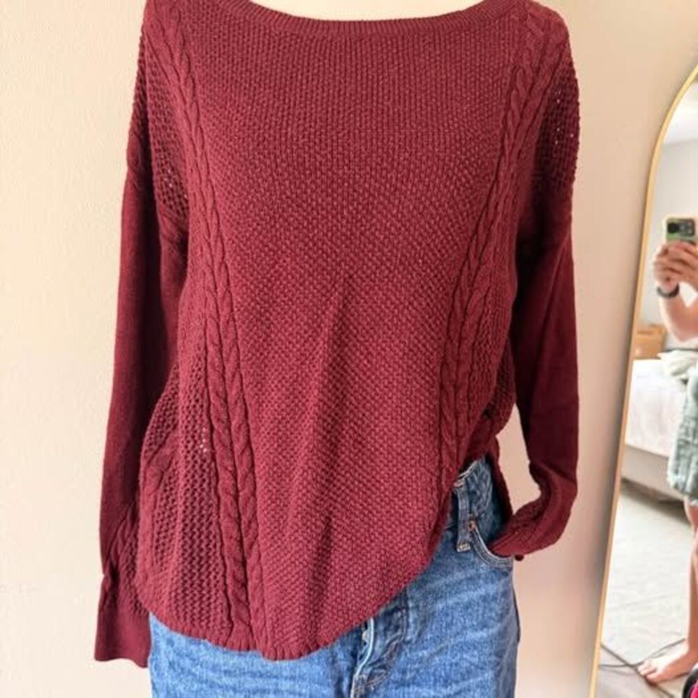 American eagle maroon knit lightweight crochet sweater dark academia basics